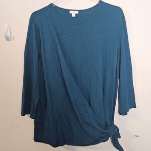 J. Jill Cotton Cashmere Blend Crewneck Faux Wrap Lightweight Sweater Women's Blu